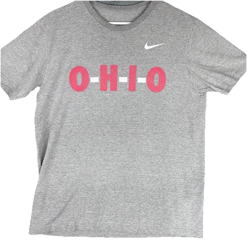 Ohio State Buckeyes Shirt Nike Standard Fit O-H-I-O Men Large Gray Short Sleeve
